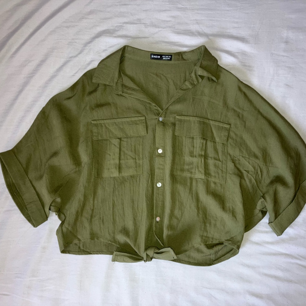 Army green crop top with adjustable tie